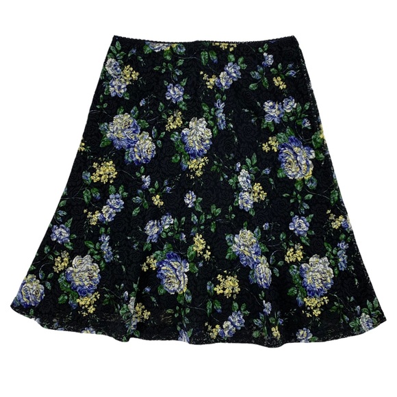Vintage Black Floral Stretch Lace Midi Length Skirt by Tailor B.Moss USA - Picture 7 of 16